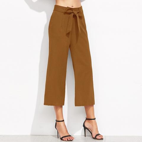 Brown Annodare Pantaloni A Gamba Larga