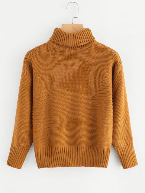 High Neck Ribbed Knit Sweater