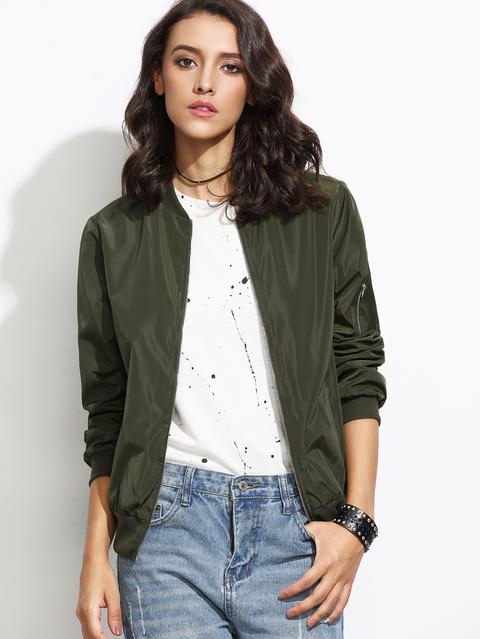 Giacca Bomber Con Tasche - Verde D'oliva