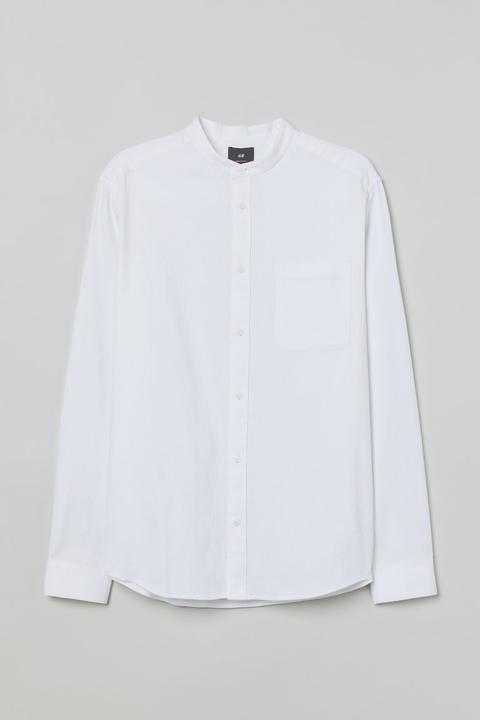 Camisa Cuello Mao Regular Fit - Blanco