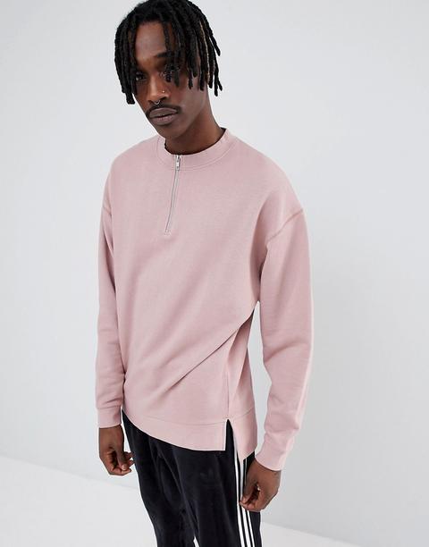 Asos Design - Oversize-sweatshirt In Pink Mit Halblangem Reißverschluss - Rosa