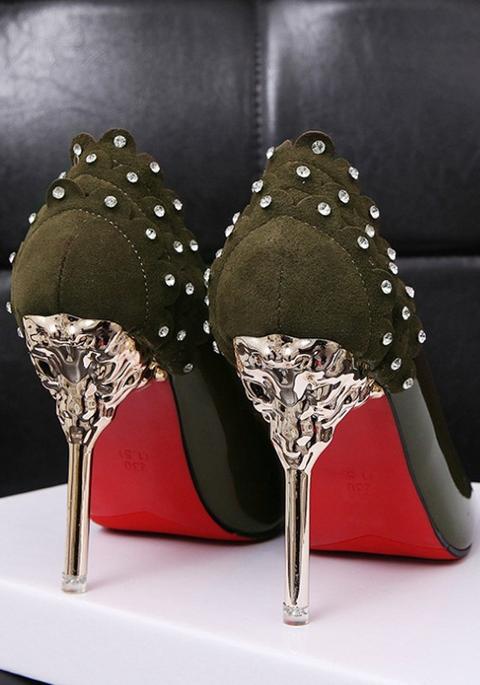 Scarpe Punta Di Punta Di Punta A Forma Di Strass Tacco Alto Verde
