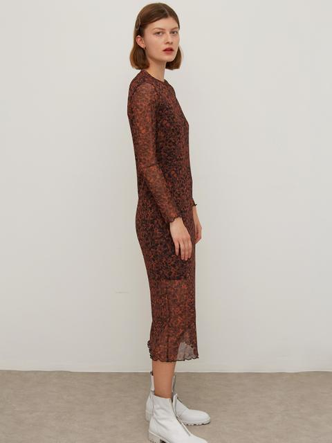 Brown Tortoiseshell Amelie Mesh Midi Dress