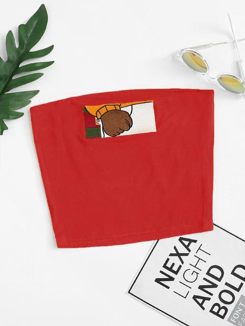 Casuale Fumetto Ricamo Rosso Tops & Camis