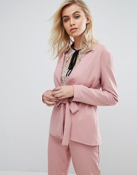 Fashion Union - Blazer Coordinato Con Allacciatura Sul Davanti - Rosa