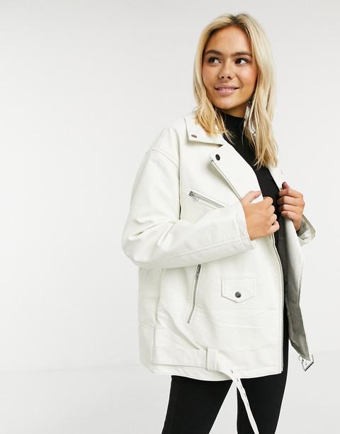 Asos Design - Blouson Style Motard Oversize En Imitation Cuir - Blanc