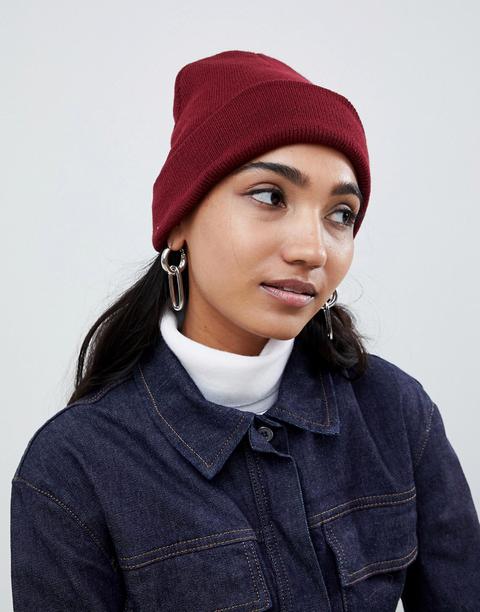 Asos Design Turn Up Beanie-red