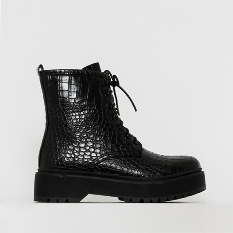 croc print lace up boots