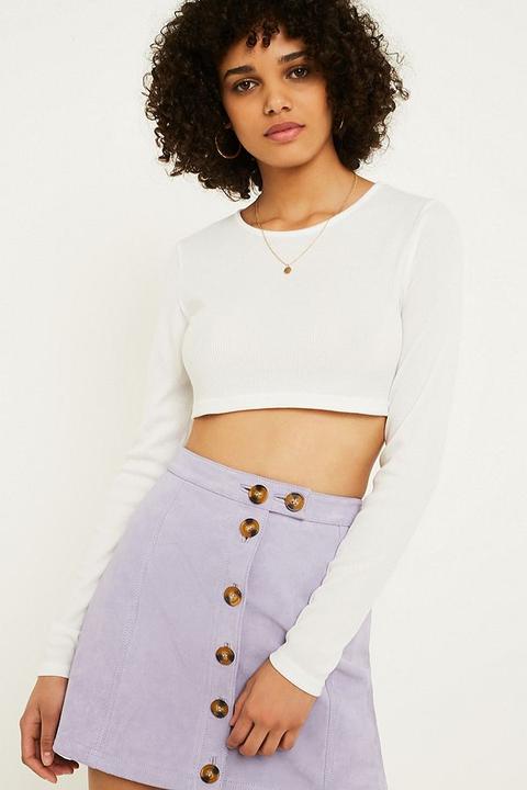 Uo Super Cropped Ribbed Long Sleeve T-shirt - Womens L