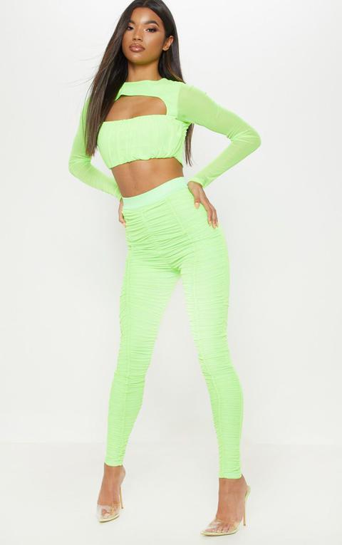Neon Lime Mesh Ruched Detail Legging