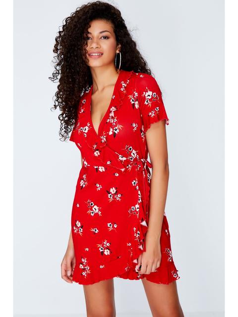 red wrap tea dress