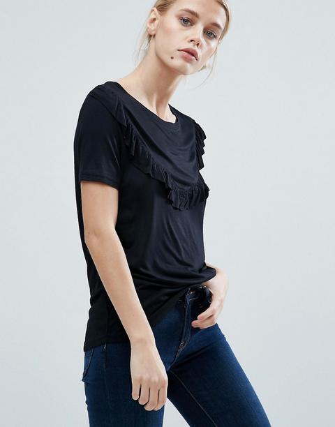 Brave Soul - T-shirt Con Volant - Nero