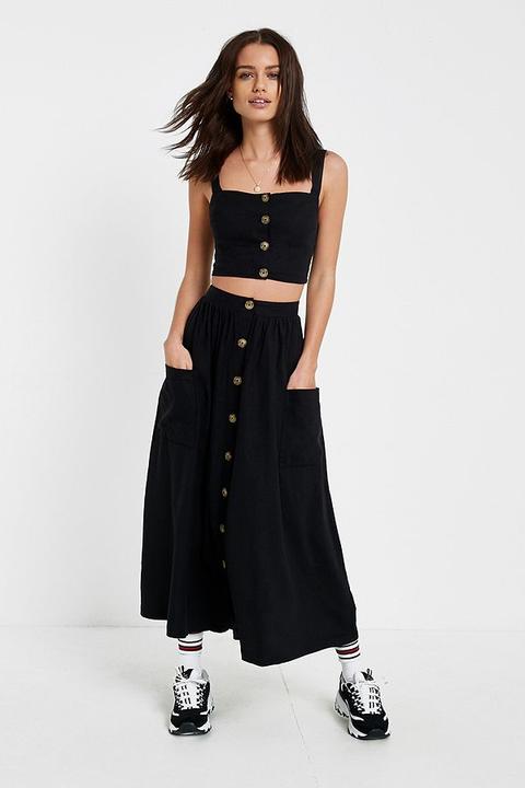 Uo Emilia Black Button-through Midi Skirt