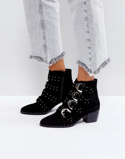 Missguided - Stivaletti Stile Western Con Cinturino Con Borchie - Nero