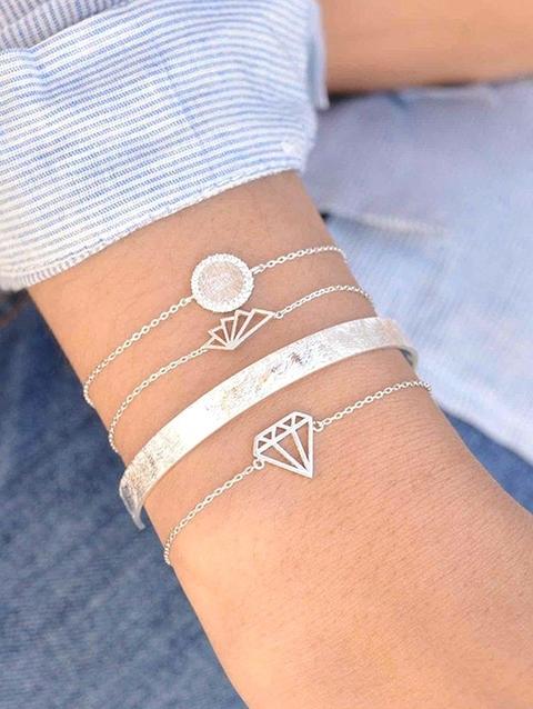 Set Bracciale Forma Geometrica Con Diamanti A 4 Pezzi Silver