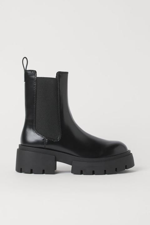 Botas Chelsea Con Plataforma - Negro