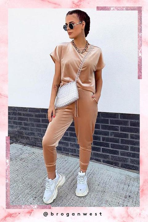 Jasmine Camel Velvet Boxy Loungewear Set