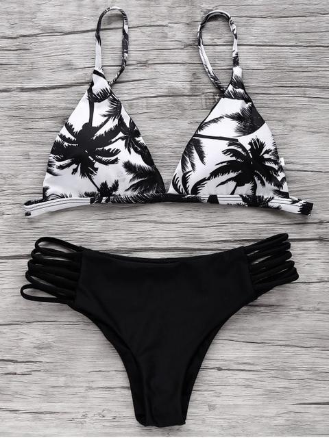 Juego De Bikini De Corte Con Escala De Coco Palm Print Sun Yellow Rust Black