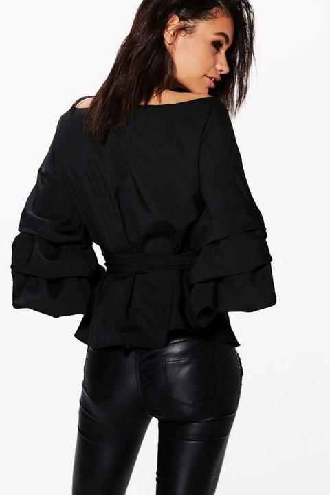 ruffle tiered sleeve wrap top