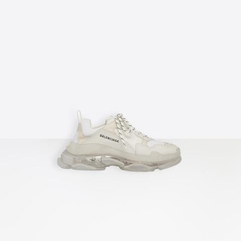 Triple S Clear Sole Sneaker In White And Grey Calfskin, Lambskin And Mesh