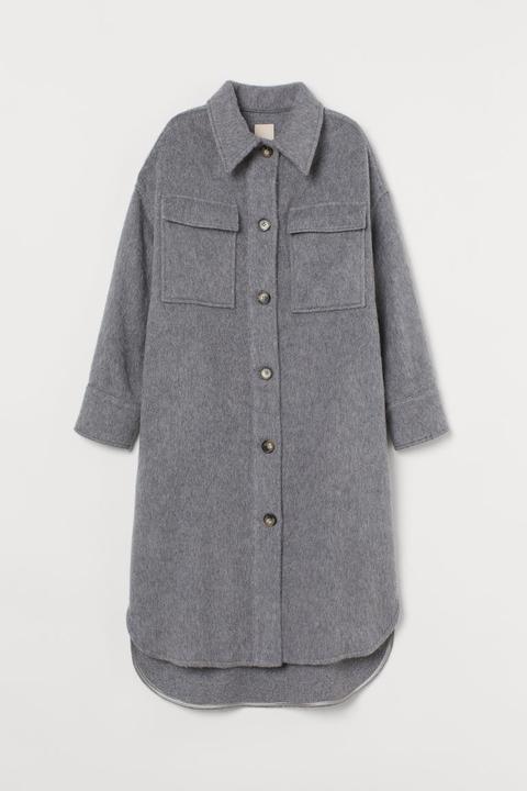 Manteau En Laine Mélangée - Gris