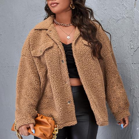 Plus Faux Shearling Button-front Teddy Coat