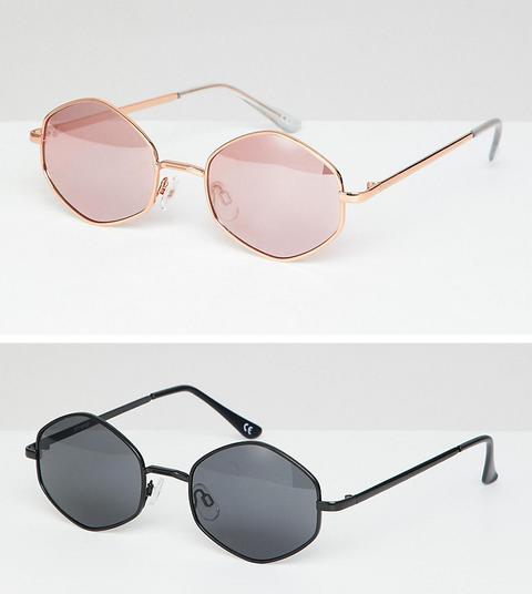 Asos Design 2 Pack Hexagon Sunglasses - Multi