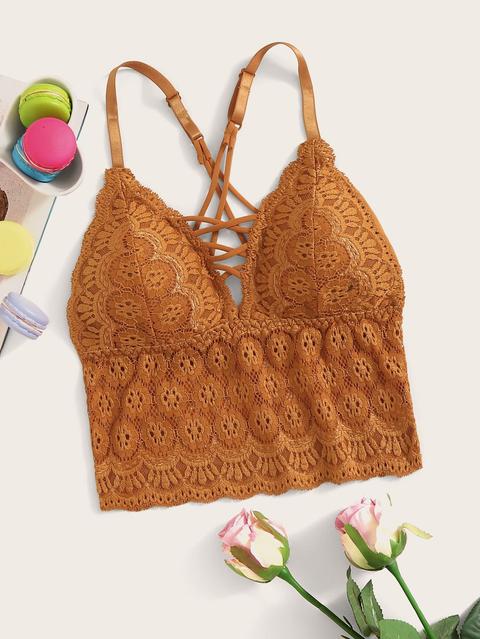 Bralette Lungo A Croce Con Pizzo Floreale