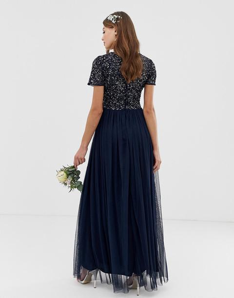 maya v neck maxi tulle dress with tonal delicate sequins