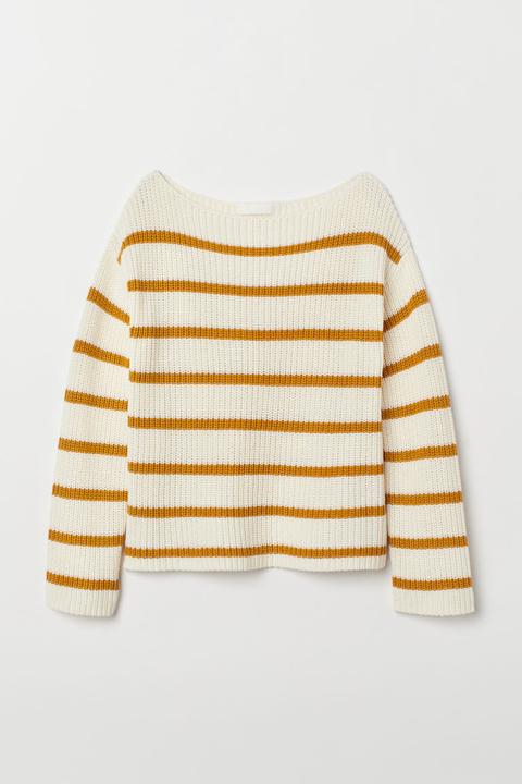Gerippter Pullover - White - Damen