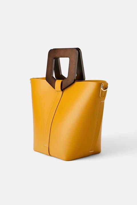 Rigid Tote Bag With Wooden Handle from 