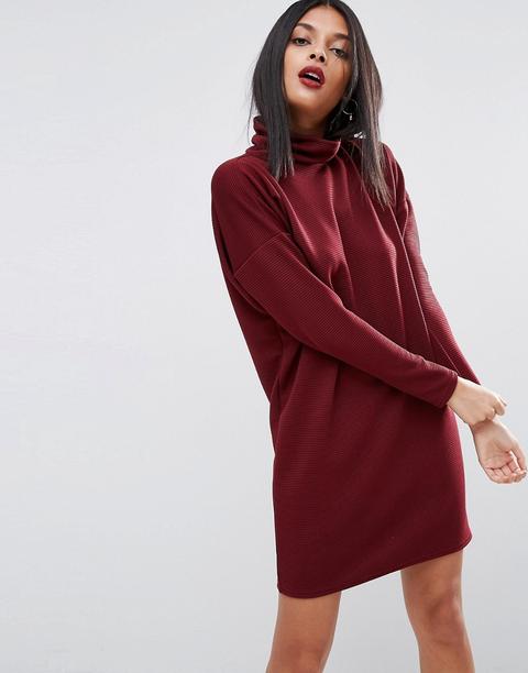 Asos - Vestito Dolcevita Morbido A Coste - Rosso