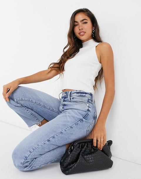 Stradivarius High Neck Knit Vest In Ecru-white