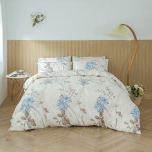 Set Ropa De Cama Con Estampado De Flor Sin Relleno