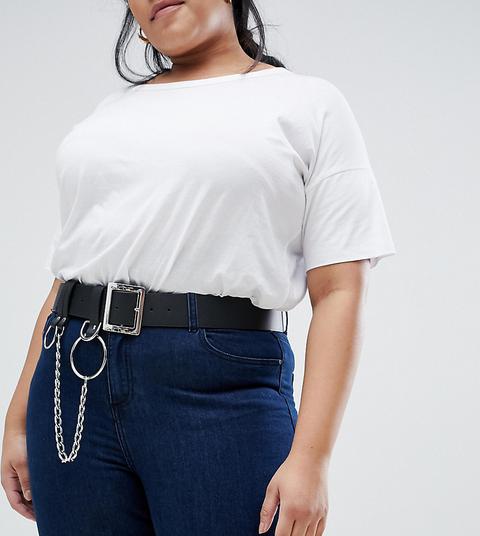 Asos Design Curve - Ceinture Taille Et Hanches Avec Détails Anneau Et Chaîne-noir