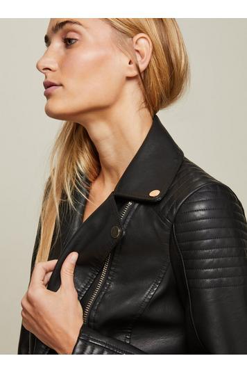 Womens Roxy Pu Biker Jacket, Black