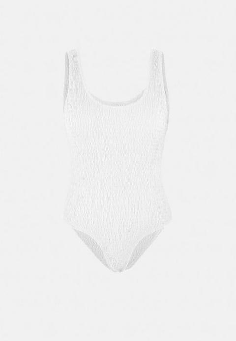 White Crinkle Scoop Neck Bodysuit, White