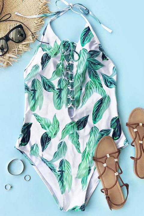 Cupshe Transparent Green Leaf One-piece Swimsuit