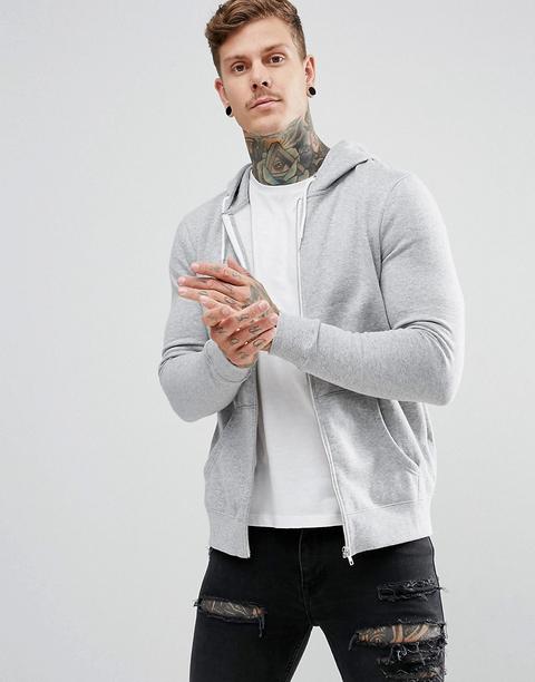 New Look Zip Through Hoodie In Grey - Mid Grey