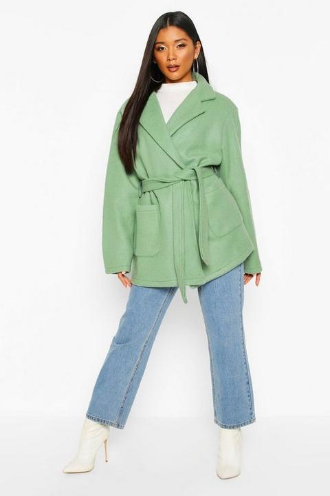 Womens Wool Look Marl Belted Coat - Green - 10, Green