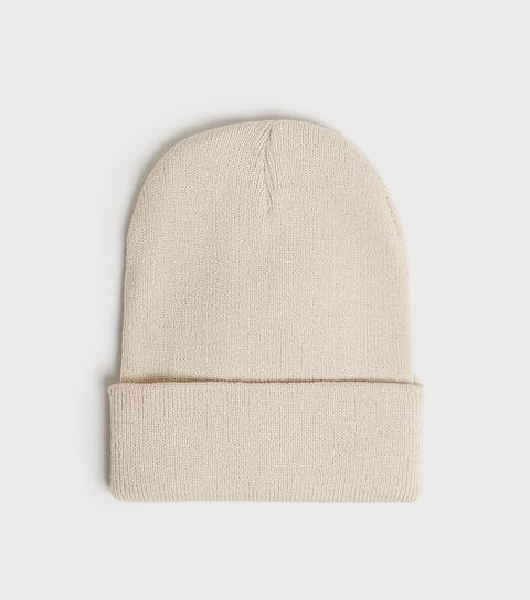 Men's Cream Plain Beanie Hat New Look