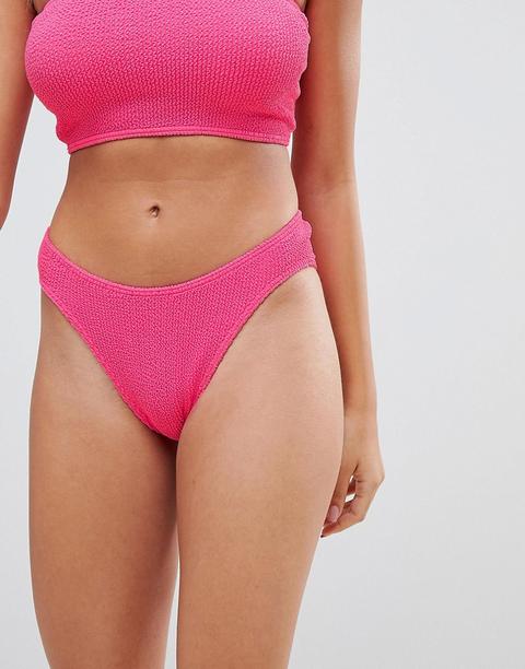 Asos - Mix-and-match - Bikinihüfthose Mit Hohem Beinausschnitt In Knitteroptik - Rosa