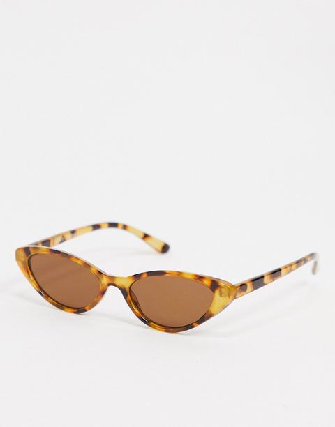 Monki Barbara Slim Cat Eye Turtoise Sunglasses In Brown