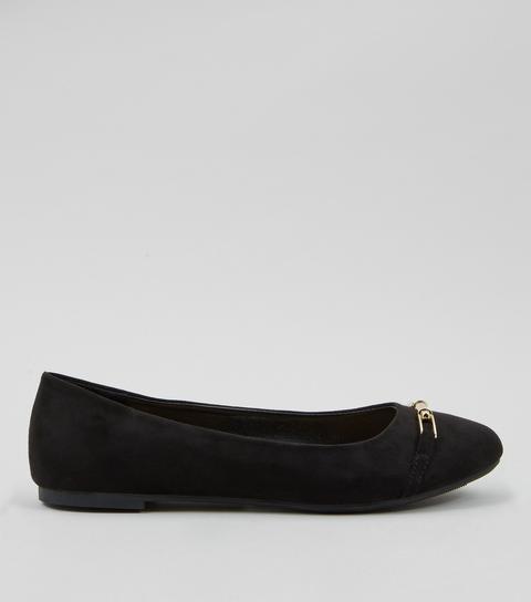 Black Suedette Metal Trim Ballet Pumps