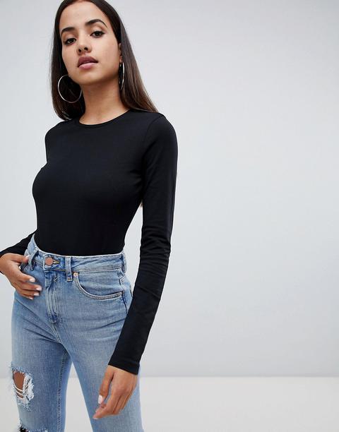 Asos Design Ultimate Top With Long Sleeve And Crew Neck In Black