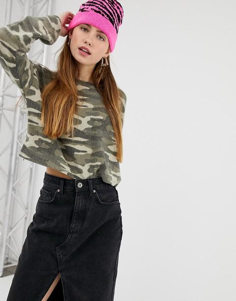 Bershka - Felpa Corta Con Stampa Mimetica - Verde