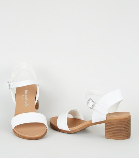 White Leather-look Low Block Heel Sandals New Look Vegan