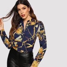 Camisa De Cuello V Con Estampado De Cadena