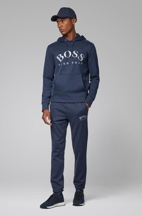Hooded sweatshirt with curved logo artwork and hidden pocket Outlet