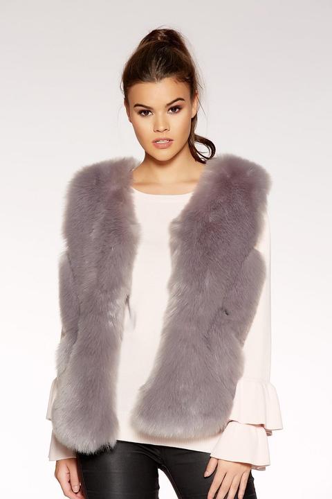 Grey Faux Fur Chevron Gilet